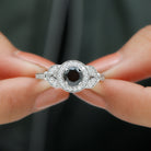 Rosec Jewels-Vintage Inspired Created Black Diamond and Moissanite Engagement Ring