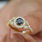 Rosec Jewels-Vintage Inspired Created Black Diamond and Moissanite Engagement Ring