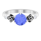 Rosec Jewels-Claw Set Solitaire Tanzanite Flower Ring with Diamond