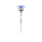 Rosec Jewels-Claw Set Solitaire Tanzanite Flower Ring with Diamond