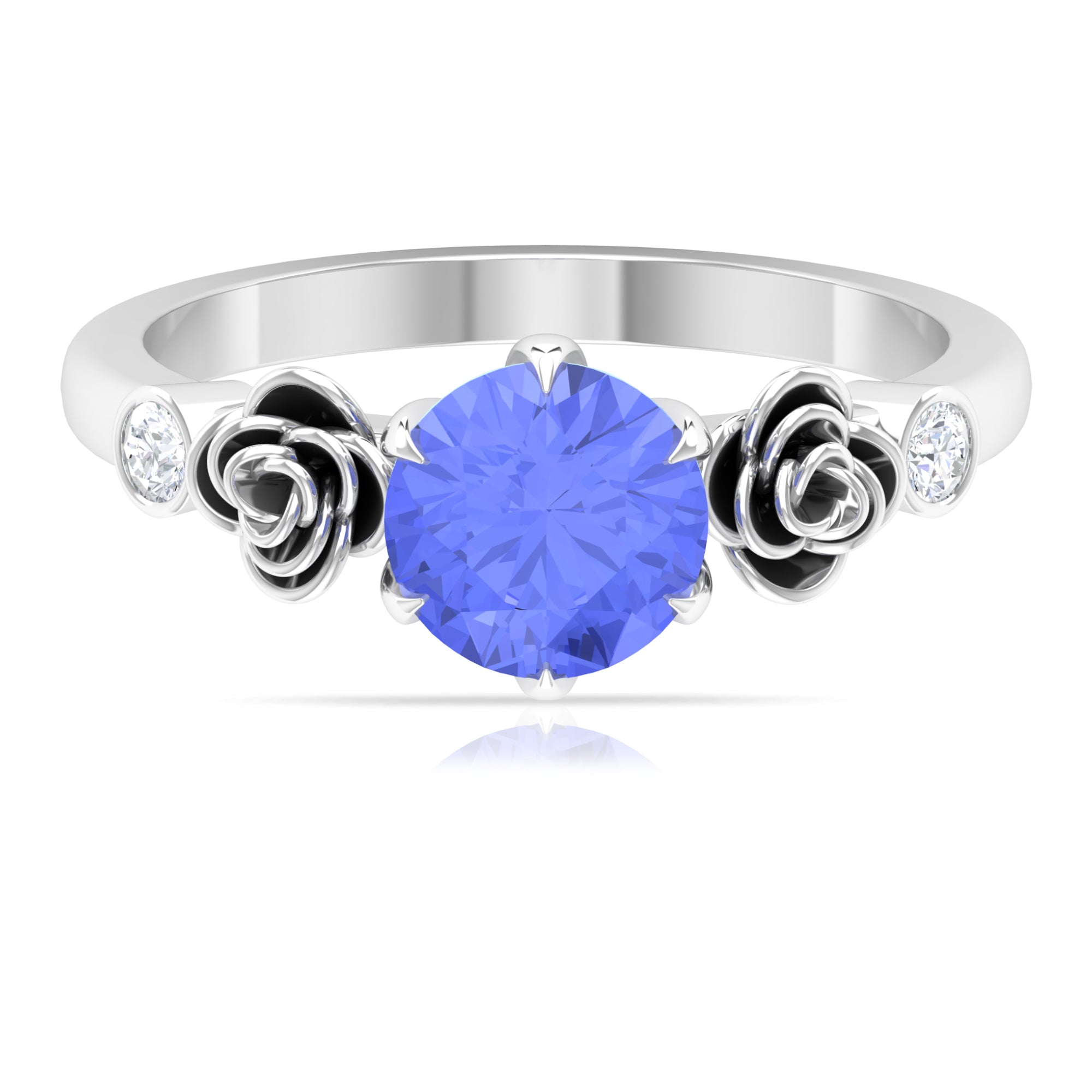 Rosec Jewels-Claw Set Solitaire Tanzanite Flower Ring with Diamond