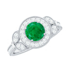 Rosec Jewels-Vintage Inspired Emerald Diamond Engagement Ring