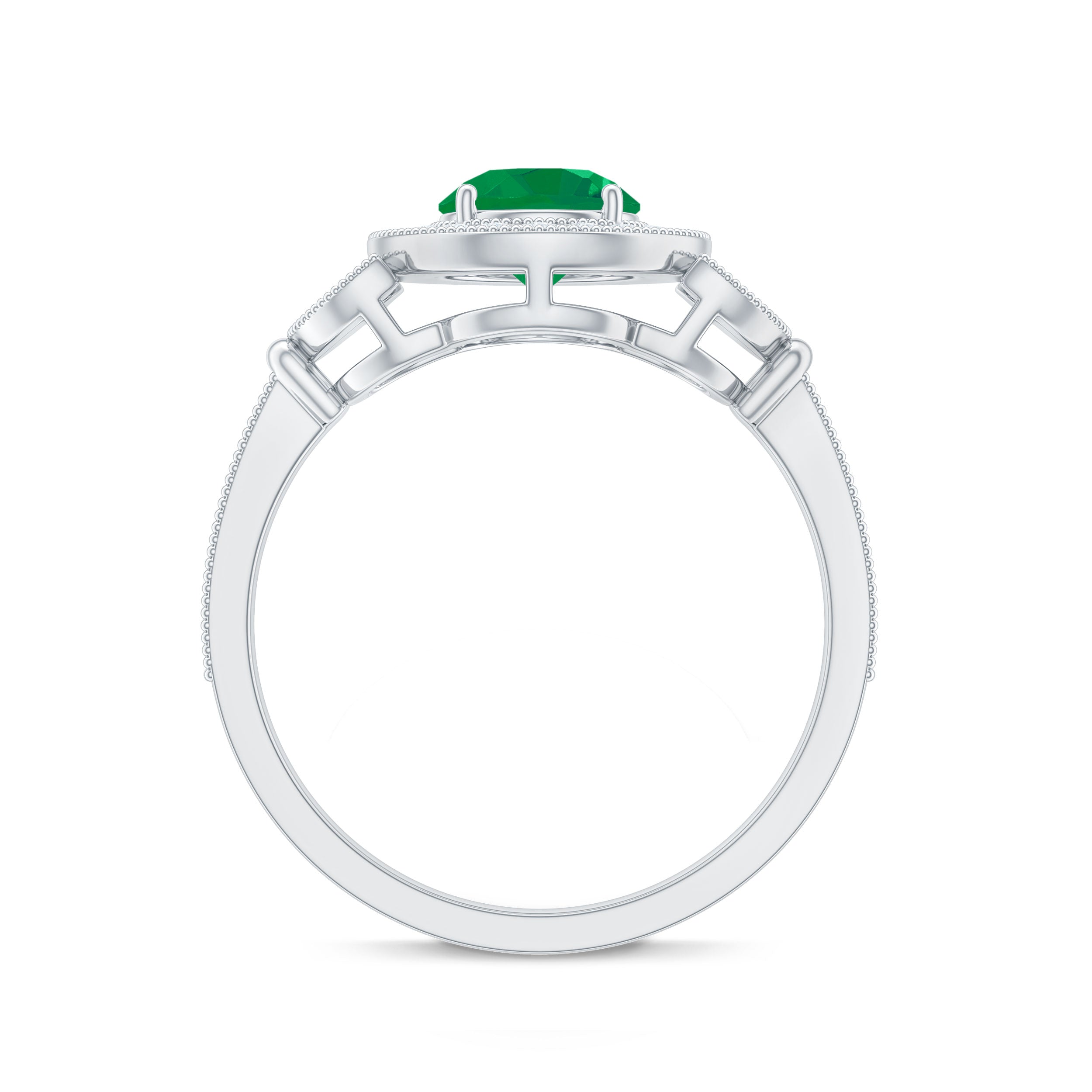 Rosec Jewels-Vintage Inspired Emerald Diamond Engagement Ring