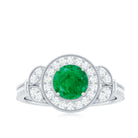 Rosec Jewels-Vintage Inspired Emerald Diamond Engagement Ring