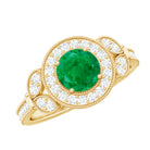 Rosec Jewels-Vintage Inspired Emerald Diamond Engagement Ring