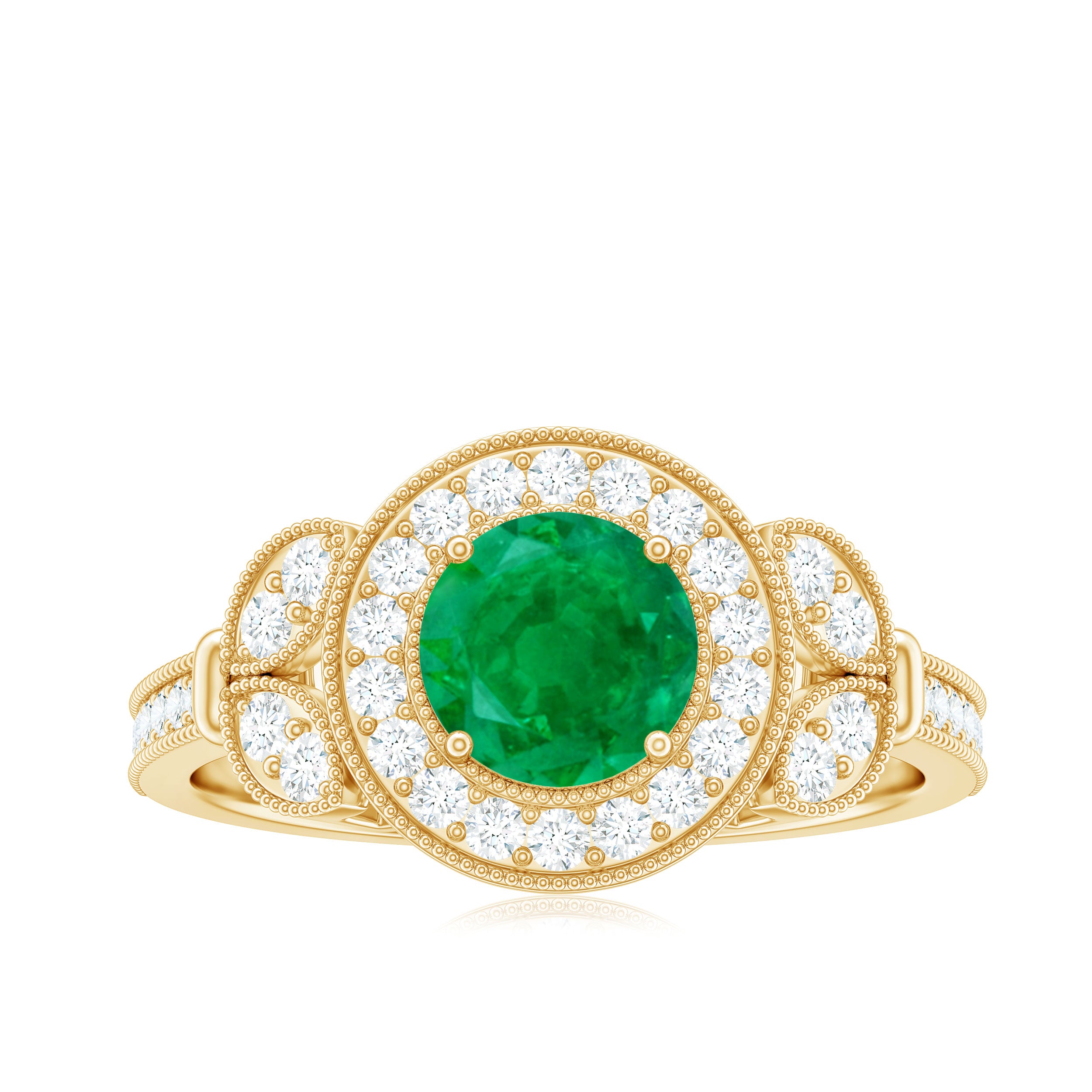 Rosec Jewels-Vintage Inspired Emerald Diamond Engagement Ring