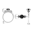 Rosec Jewels-1.50 CT Solitaire Black Spinel Flower Ring with Diamond Side Stones