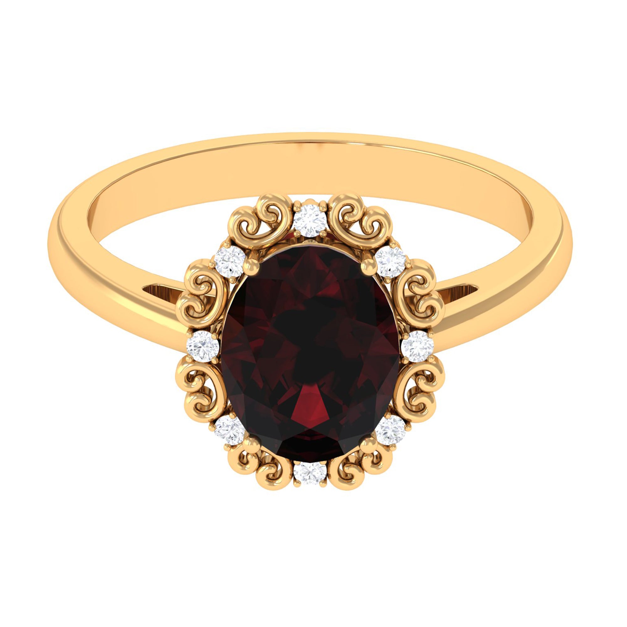 Rosec Jewels-3.75 CT Vintage Inspired Garnet Engagement Ring with Diamond