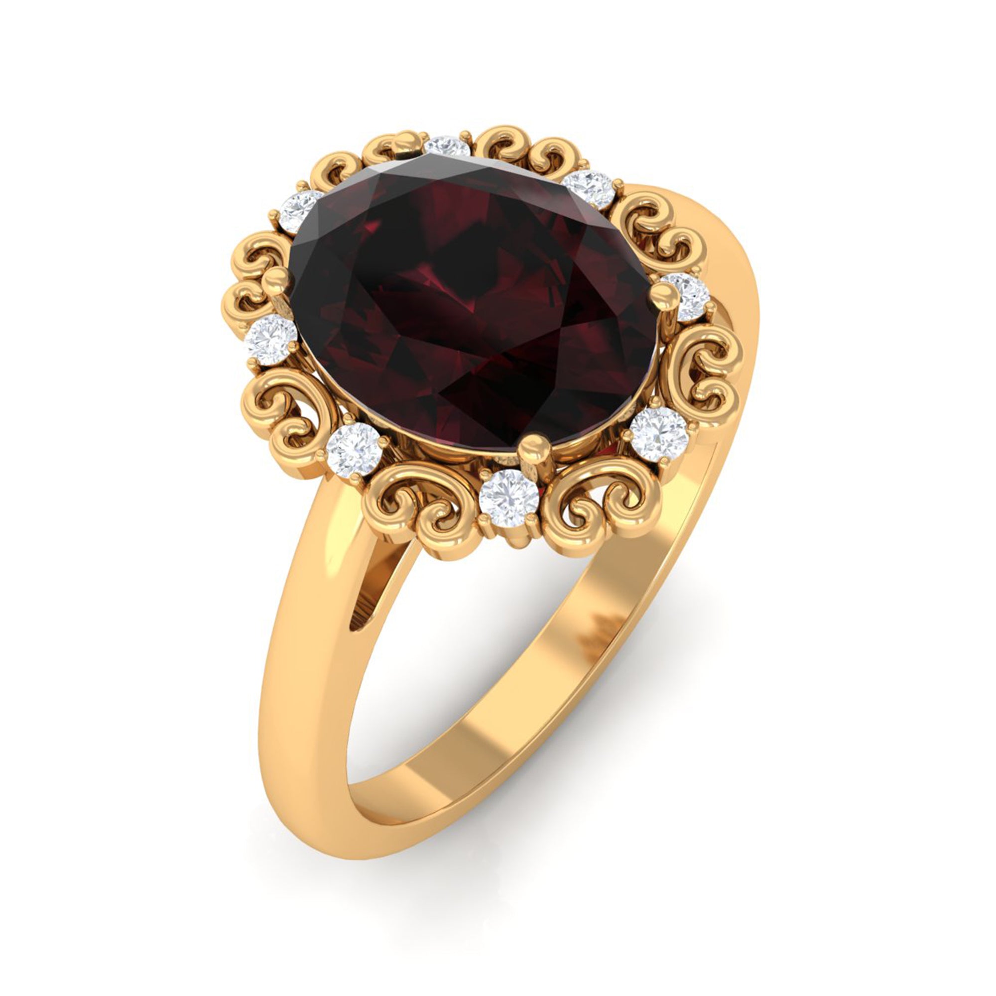 Rosec Jewels-3.75 CT Vintage Inspired Garnet Engagement Ring with Diamond