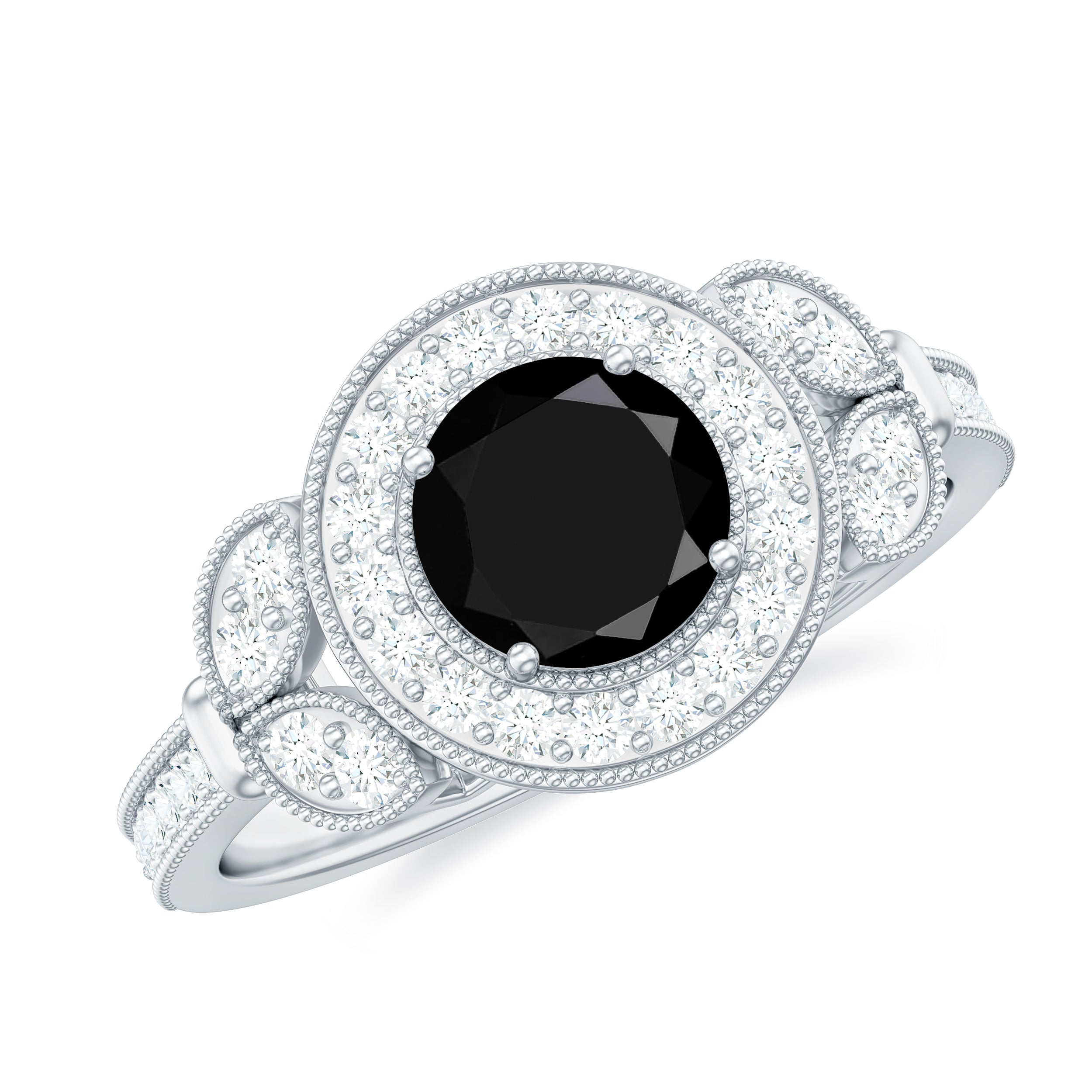 Rosec Jewels-Vintage Inspired Black Onyx and Diamond Engagement Ring