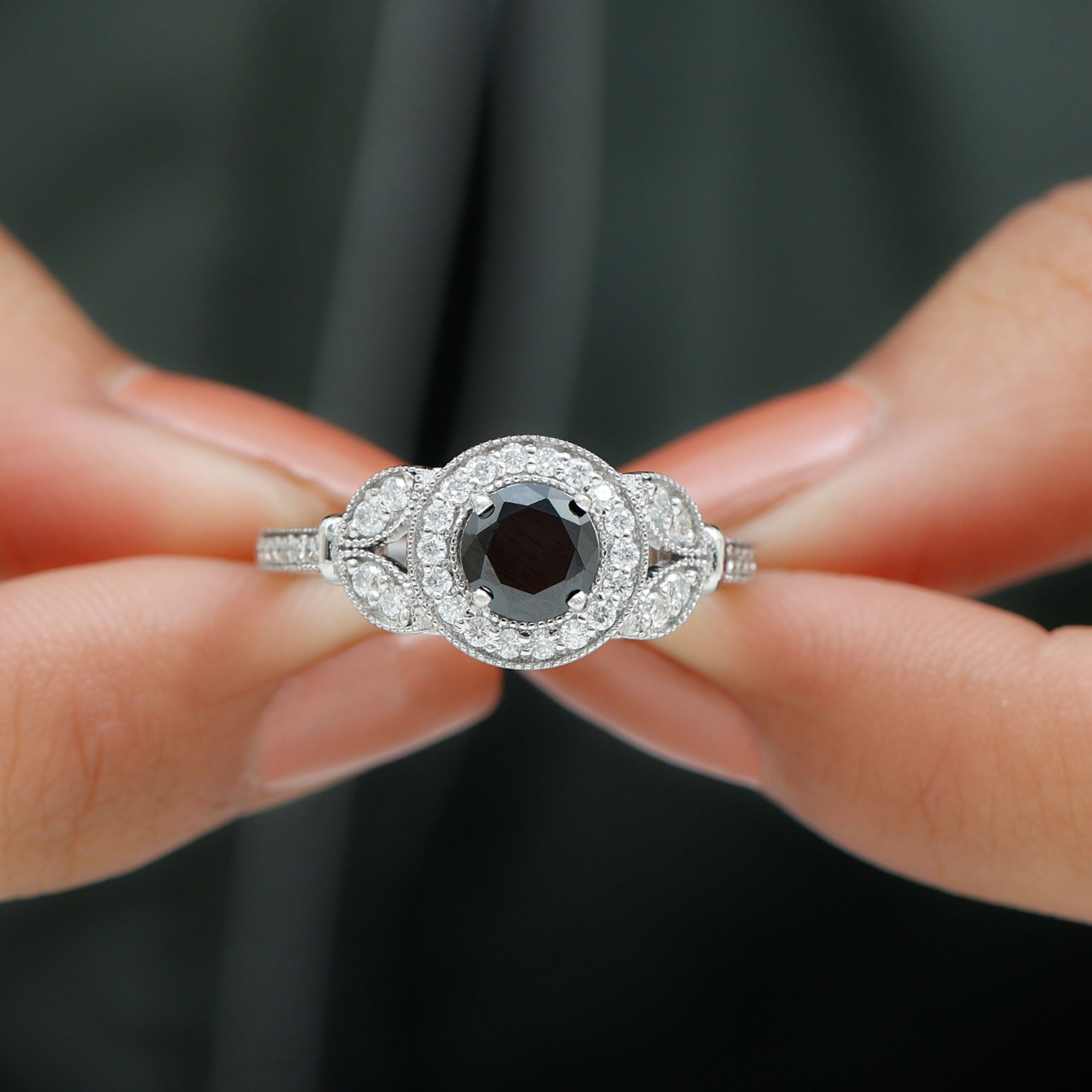 Rosec Jewels-Vintage Inspired Black Onyx and Diamond Engagement Ring