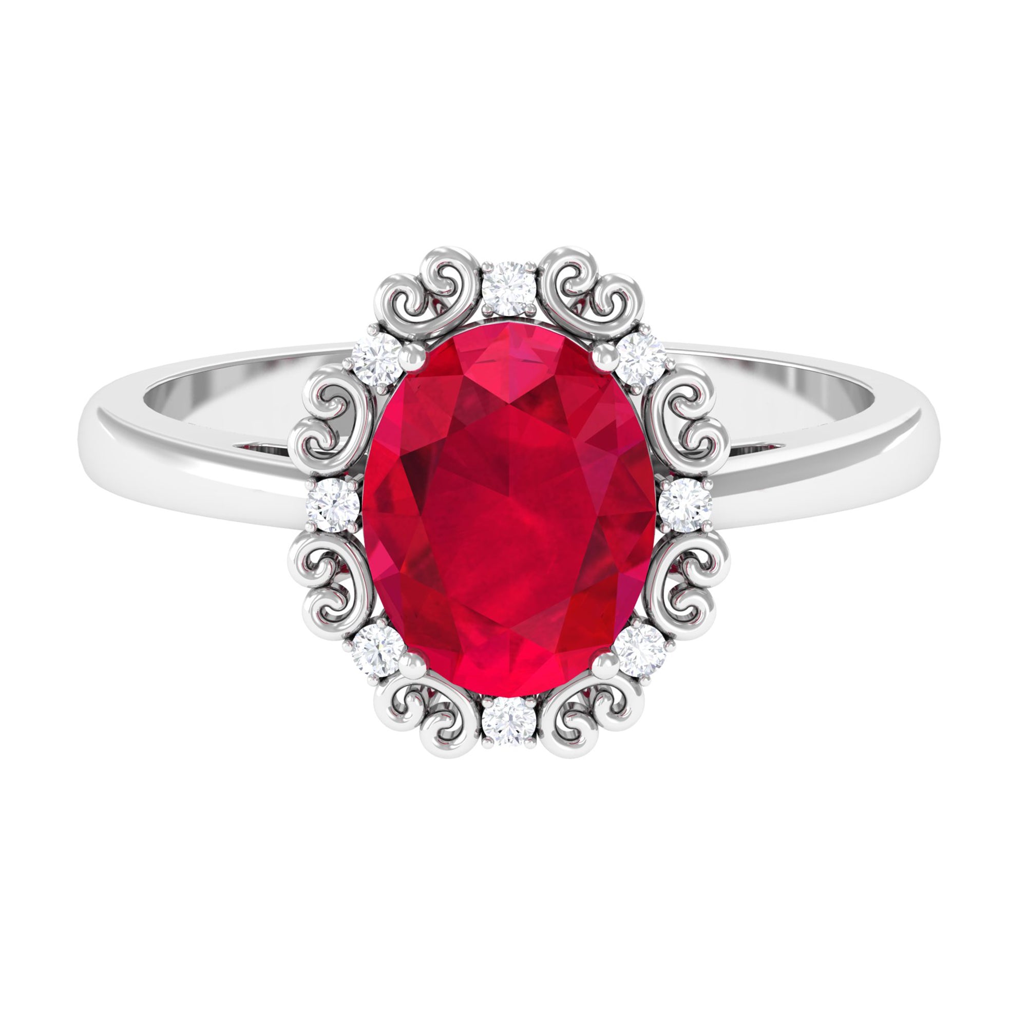 Rosec Jewels-Vintage Inspired Created Ruby Engagement Ring with Diamond