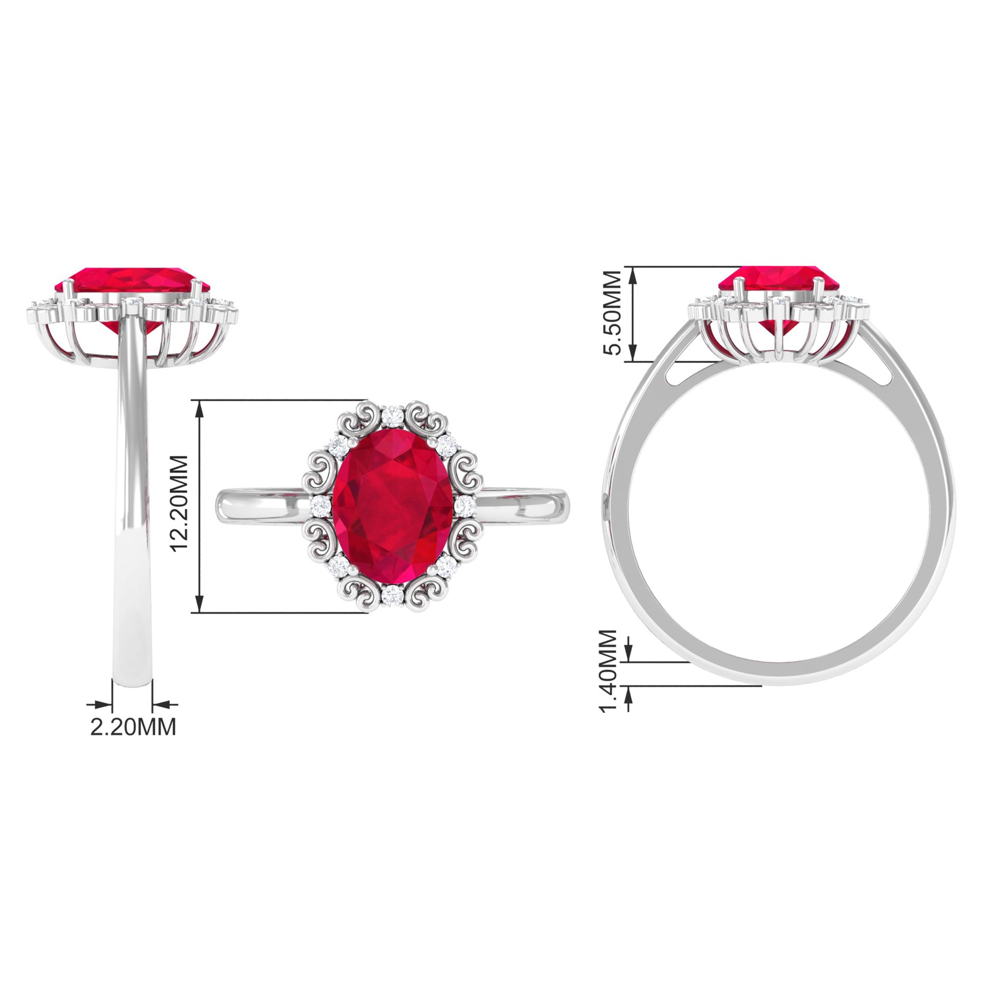 Rosec Jewels-Vintage Inspired Created Ruby Engagement Ring with Diamond