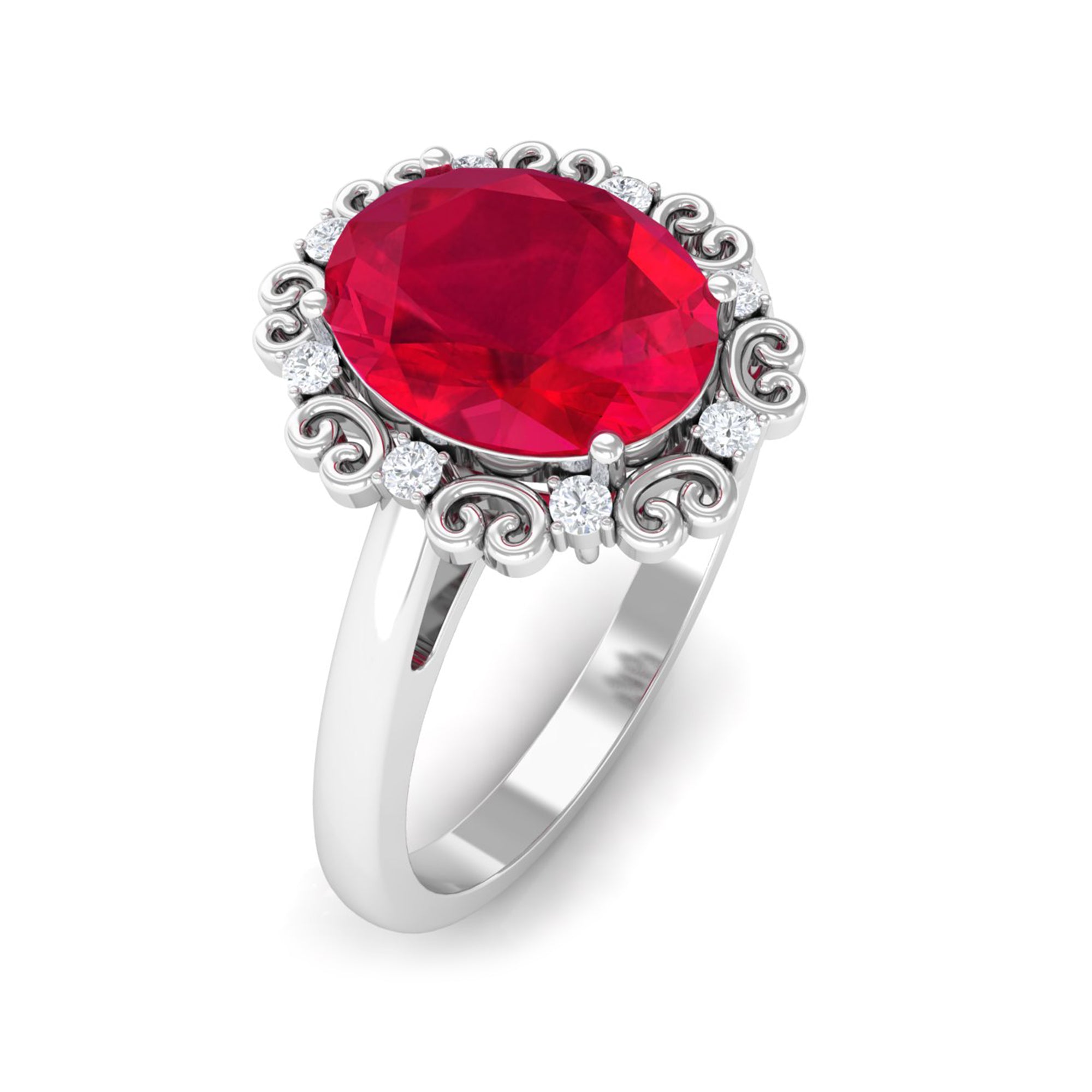 Rosec Jewels-Vintage Inspired Created Ruby Engagement Ring with Diamond