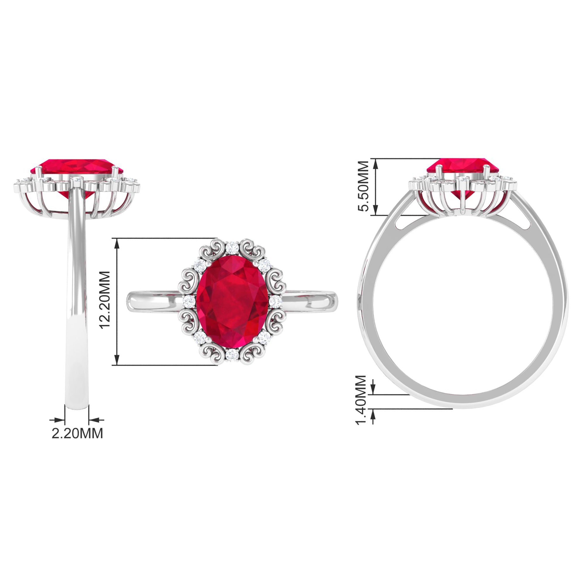 Rosec Jewels-Vintage Inspired Created Ruby Engagement Ring with Diamond