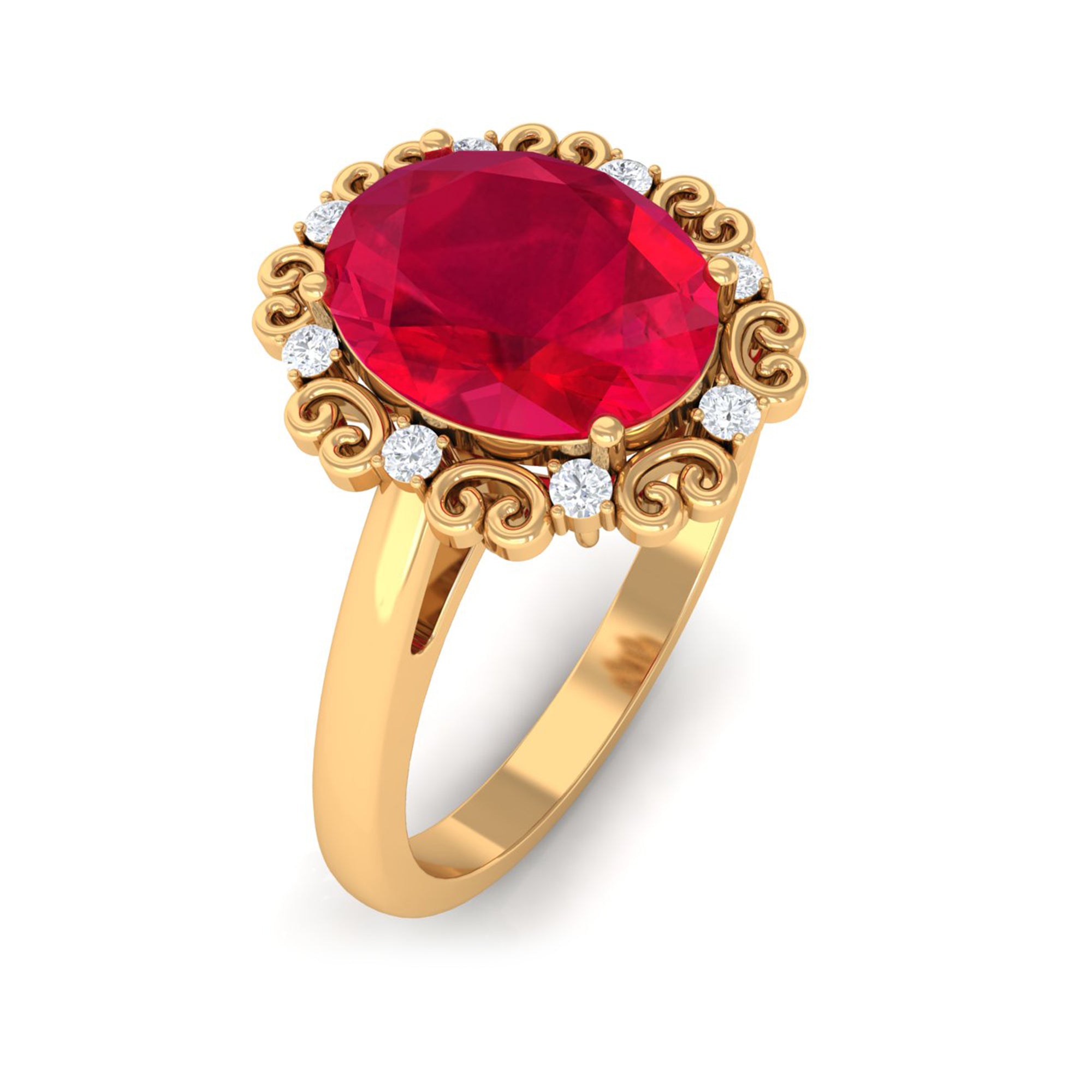 Rosec Jewels-Vintage Inspired Created Ruby Engagement Ring with Diamond