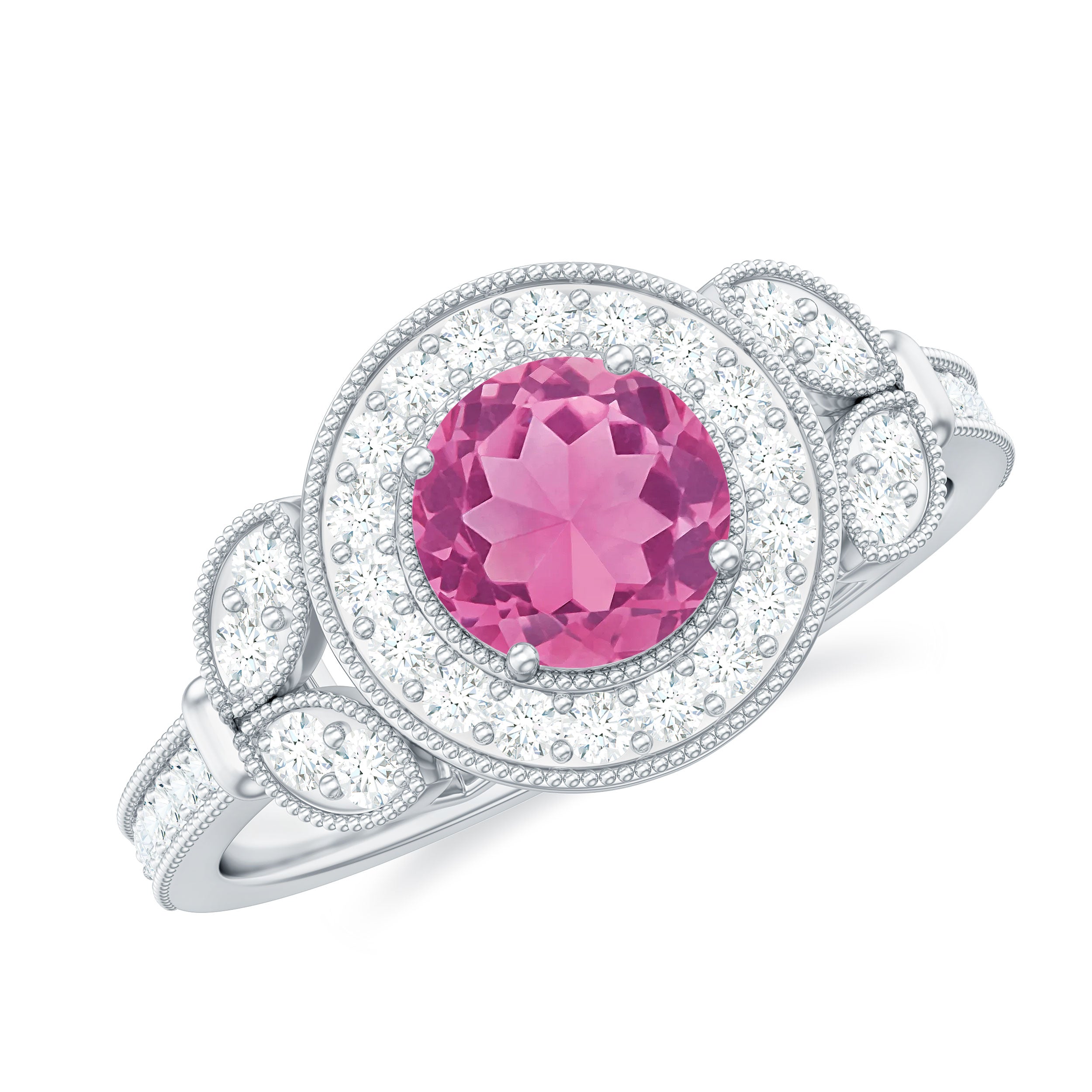 Rosec Jewels-Pink Tourmaline Vintage Style Engagement Ring with Diamond