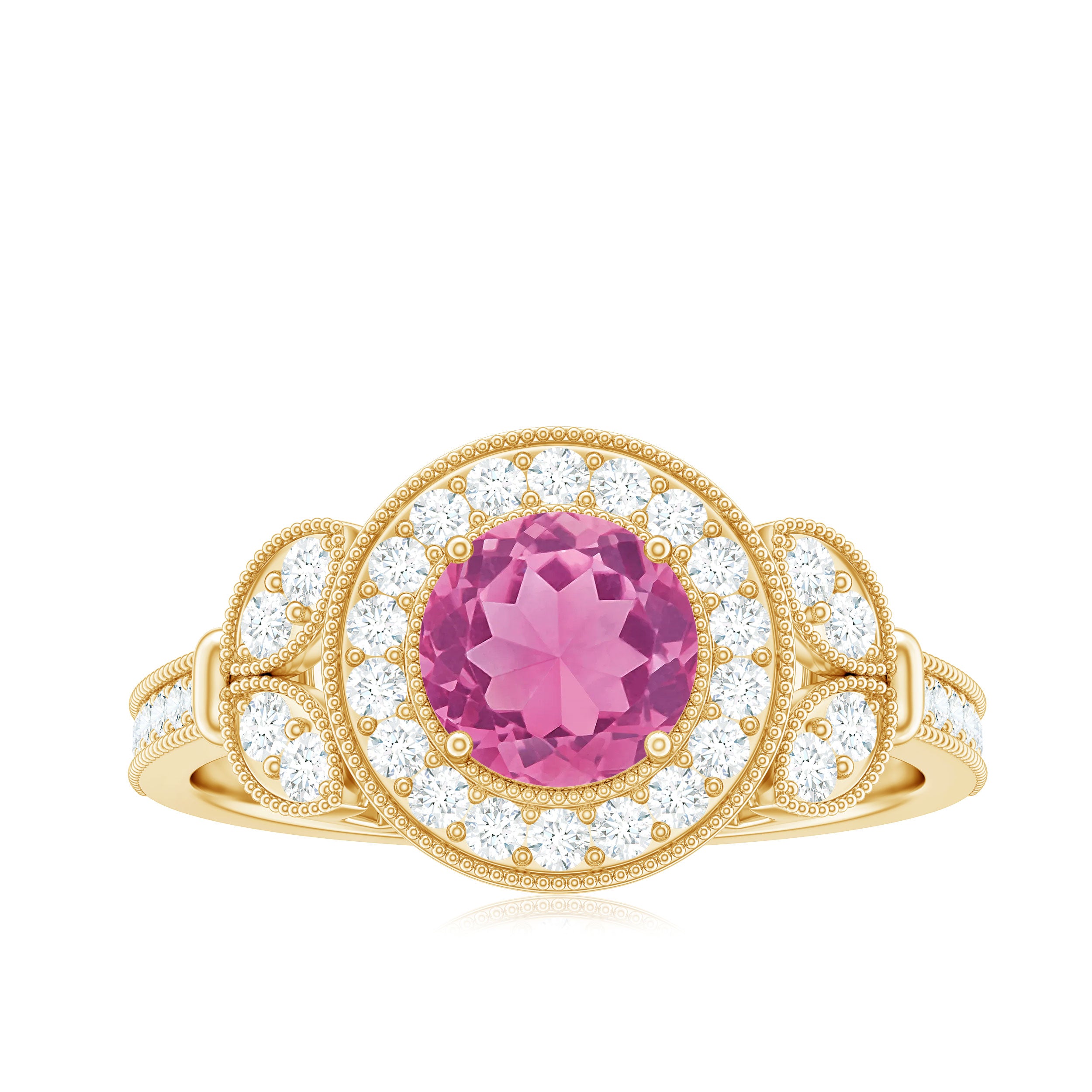 Rosec Jewels-Pink Tourmaline Vintage Style Engagement Ring with Diamond