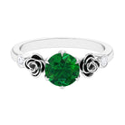 Rosec Jewels-2.5 CT Solitaire Created Emerald Flower Ring with Diamond