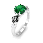 Rosec Jewels-2.5 CT Solitaire Created Emerald Flower Ring with Diamond