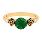 Rosec Jewels-2.5 CT Solitaire Created Emerald Flower Ring with Diamond