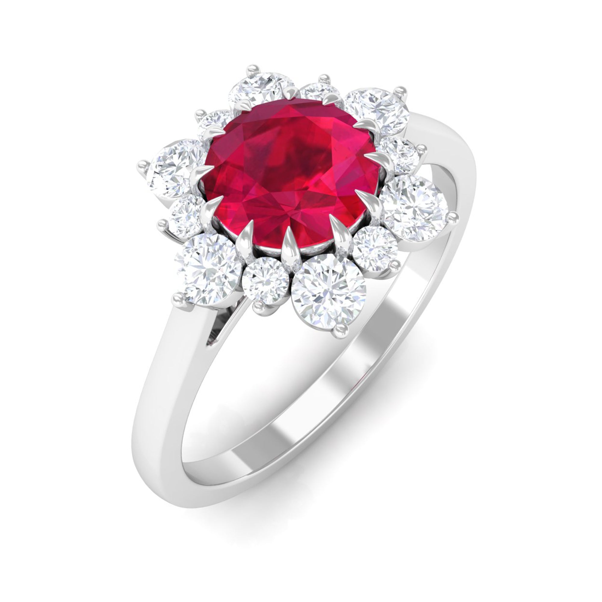 Rosec Jewels-Created Ruby and Diamond Halo Engagement Ring