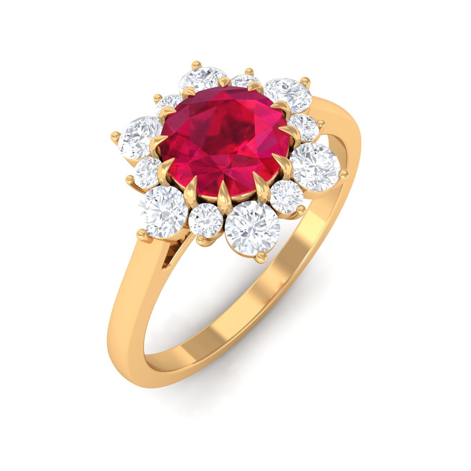 Rosec Jewels-Created Ruby and Diamond Halo Engagement Ring