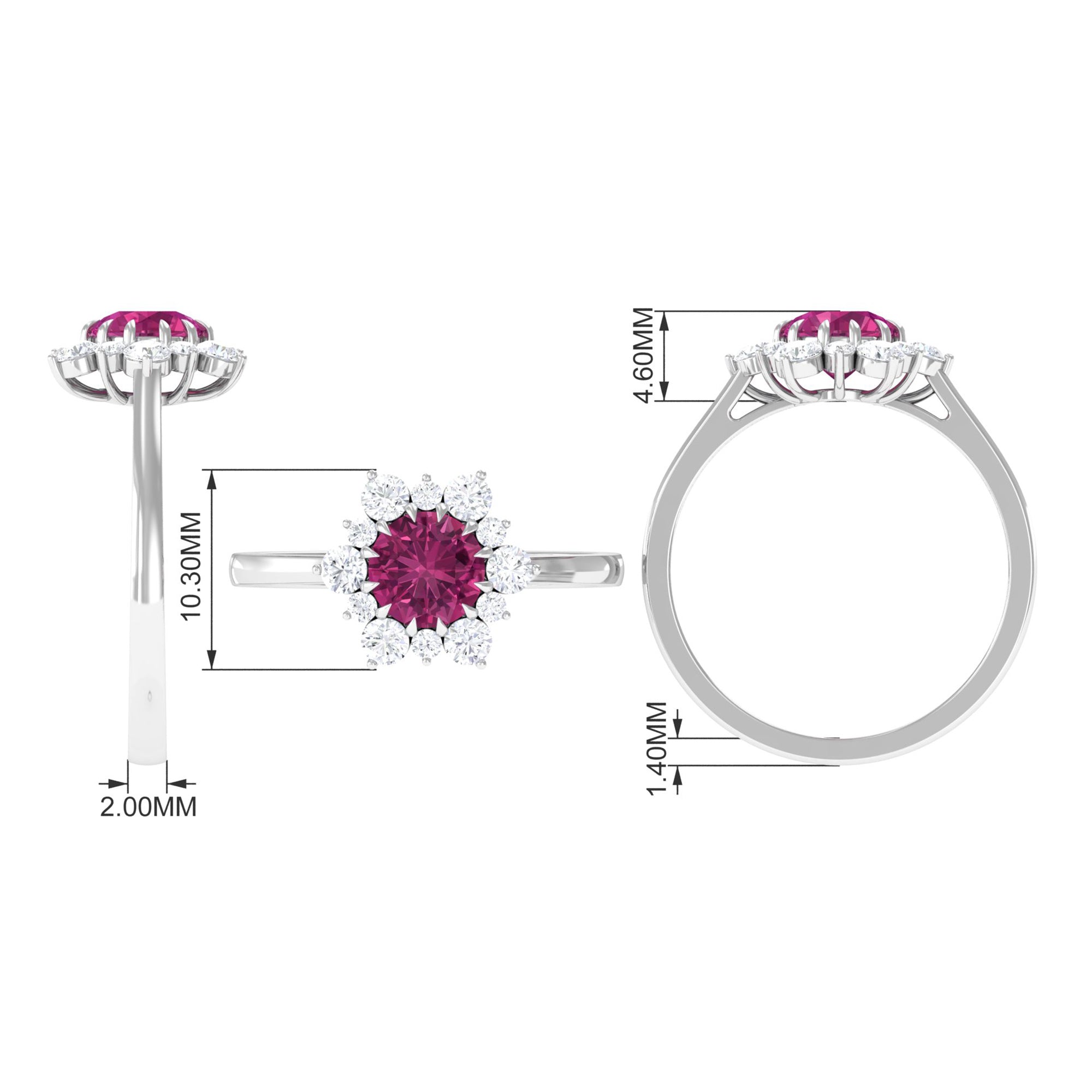 Rosec Jewels-2 CT Pink Tourmaline and Diamond Halo Engagement Ring