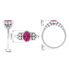 Rosec Jewels-Bezel Set Oval Pink Tourmaline Statement Engagement Ring with Diamond