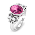 Rosec Jewels-Bezel Set Oval Pink Tourmaline Statement Engagement Ring with Diamond