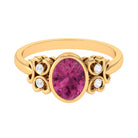 Rosec Jewels-Bezel Set Oval Pink Tourmaline Statement Engagement Ring with Diamond