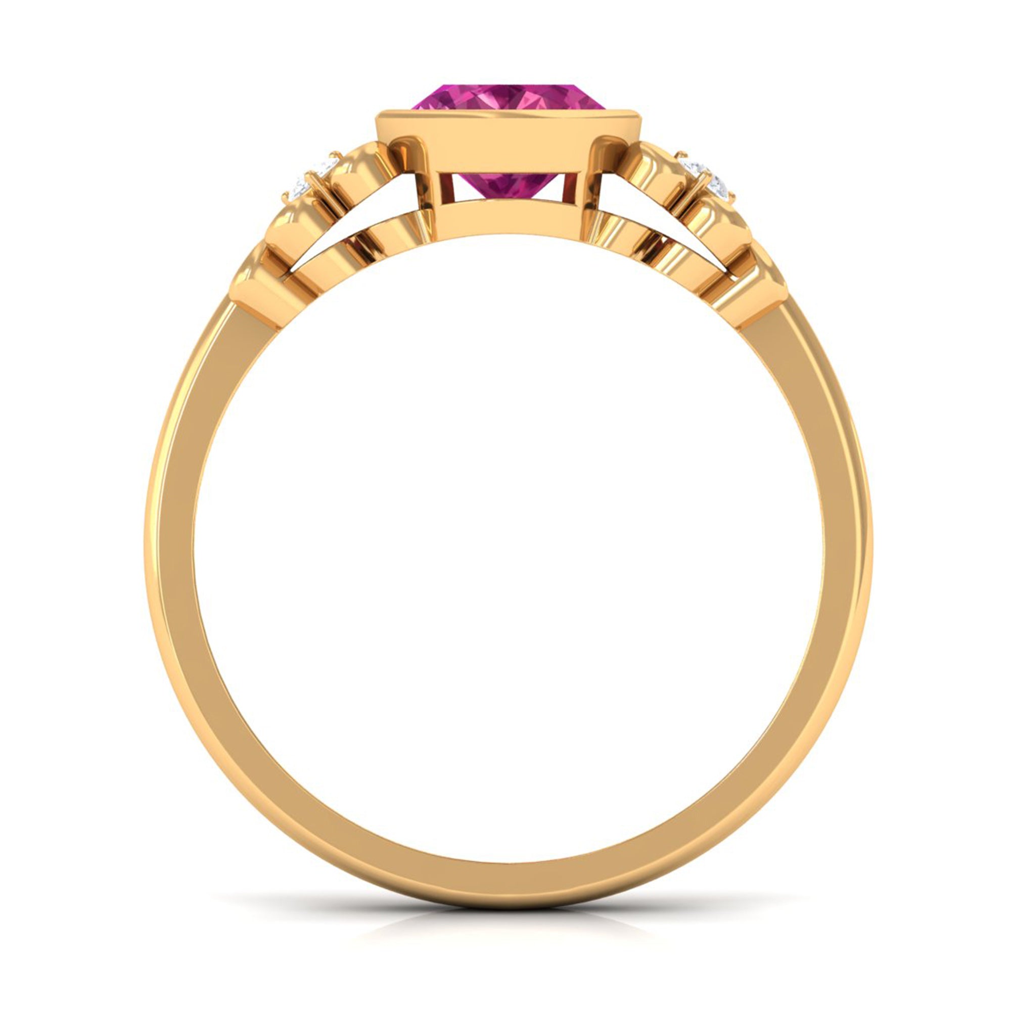 Rosec Jewels-Bezel Set Oval Pink Tourmaline Statement Engagement Ring with Diamond