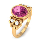 Rosec Jewels-Bezel Set Oval Pink Tourmaline Statement Engagement Ring with Diamond