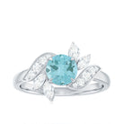 Rosec Jewels-1.75 CT Claw Set Sky Blue Topaz Flower Engagement Ring with Diamond