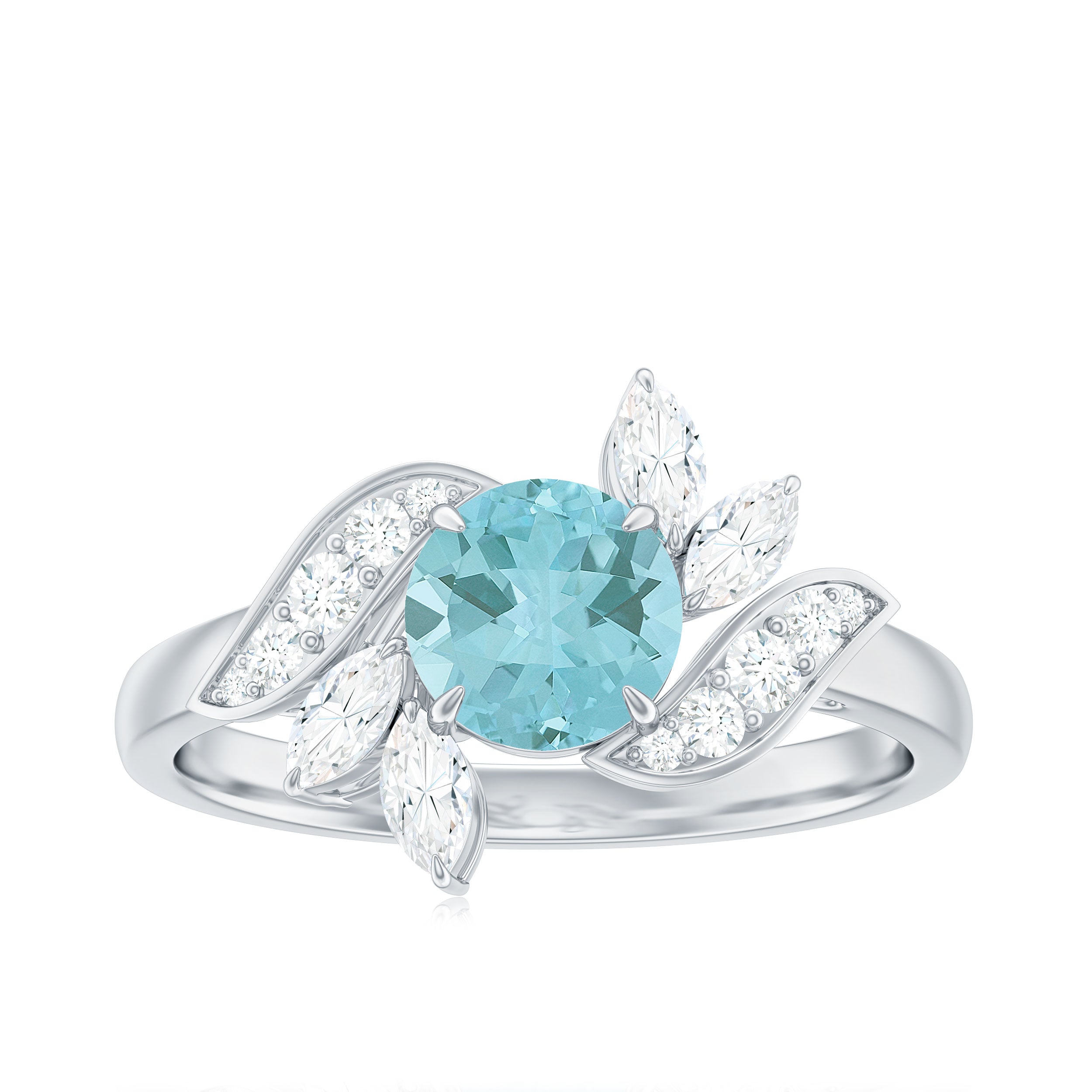 Rosec Jewels-1.75 CT Claw Set Sky Blue Topaz Flower Engagement Ring with Diamond