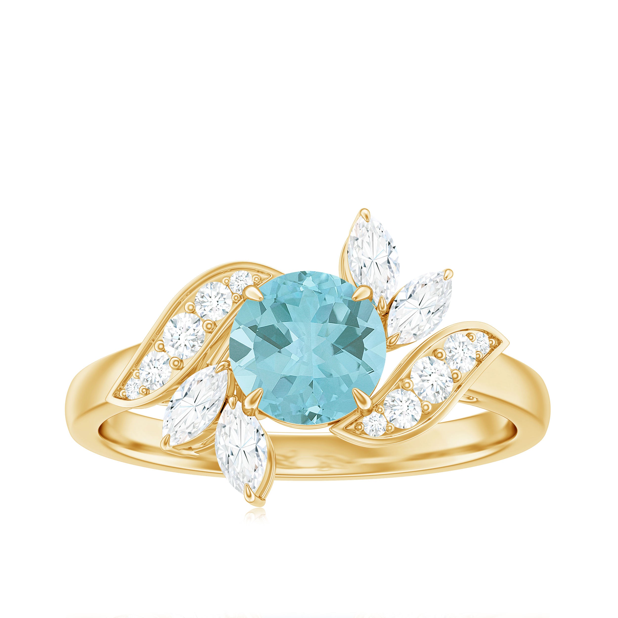 Rosec Jewels-1.75 CT Claw Set Sky Blue Topaz Flower Engagement Ring with Diamond