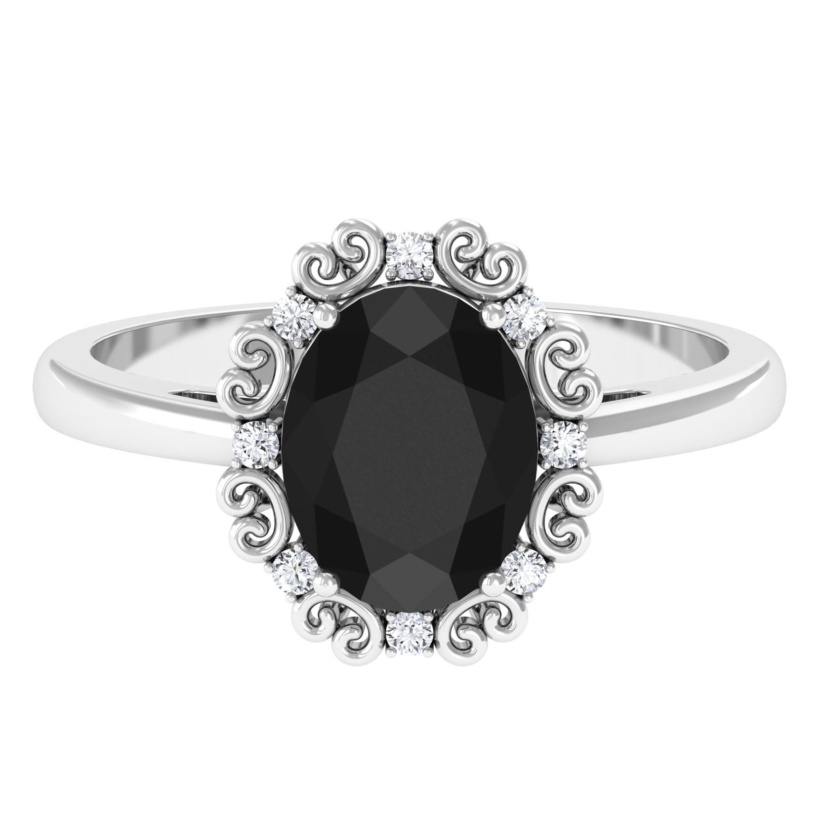 Rosec Jewels-Lab Grown Black Diamond Oval Engagement Ring with Diamond