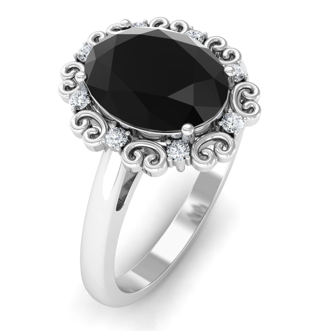 Rosec Jewels-Lab Grown Black Diamond Oval Engagement Ring with Diamond