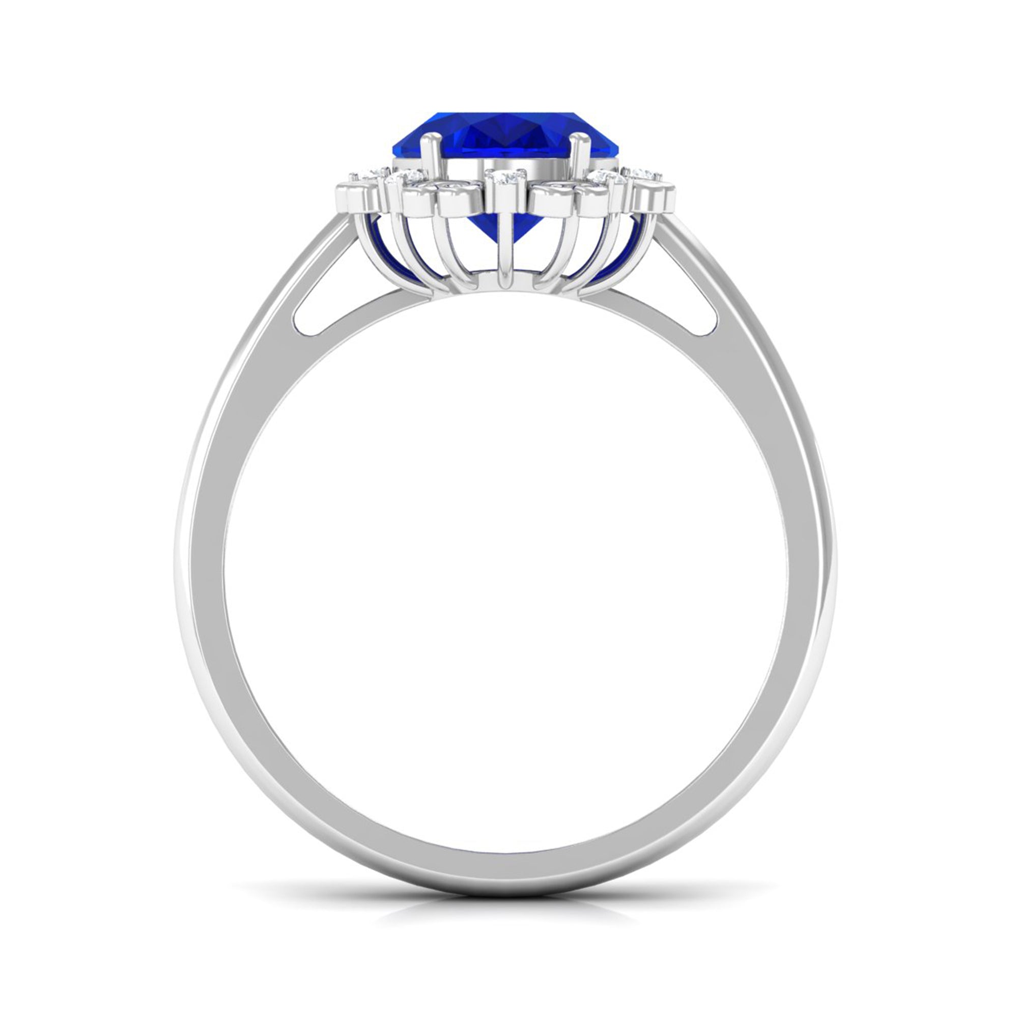 Rosec Jewels-4 CT Vintage Inspired Created Blue Sapphire Engagement Ring with Diamond