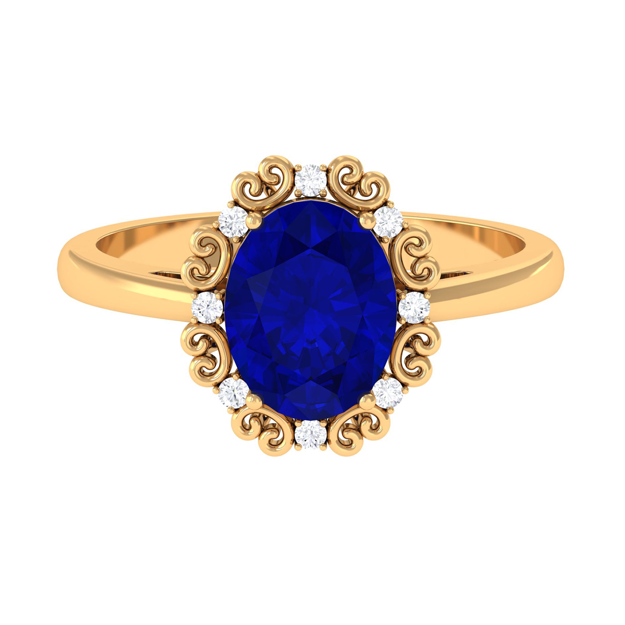 Rosec Jewels-4 CT Vintage Inspired Created Blue Sapphire Engagement Ring with Diamond