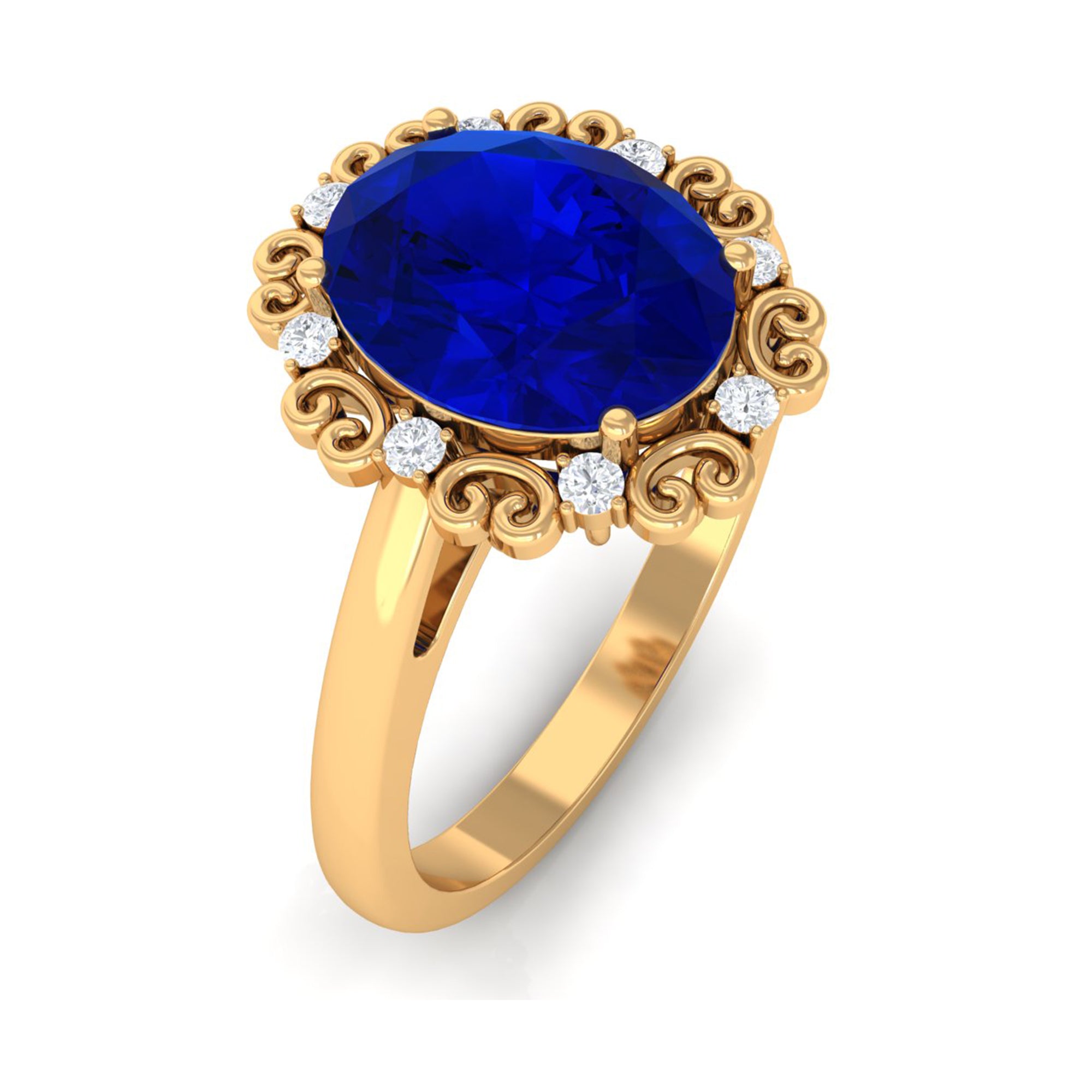 Rosec Jewels-4 CT Vintage Inspired Created Blue Sapphire Engagement Ring with Diamond