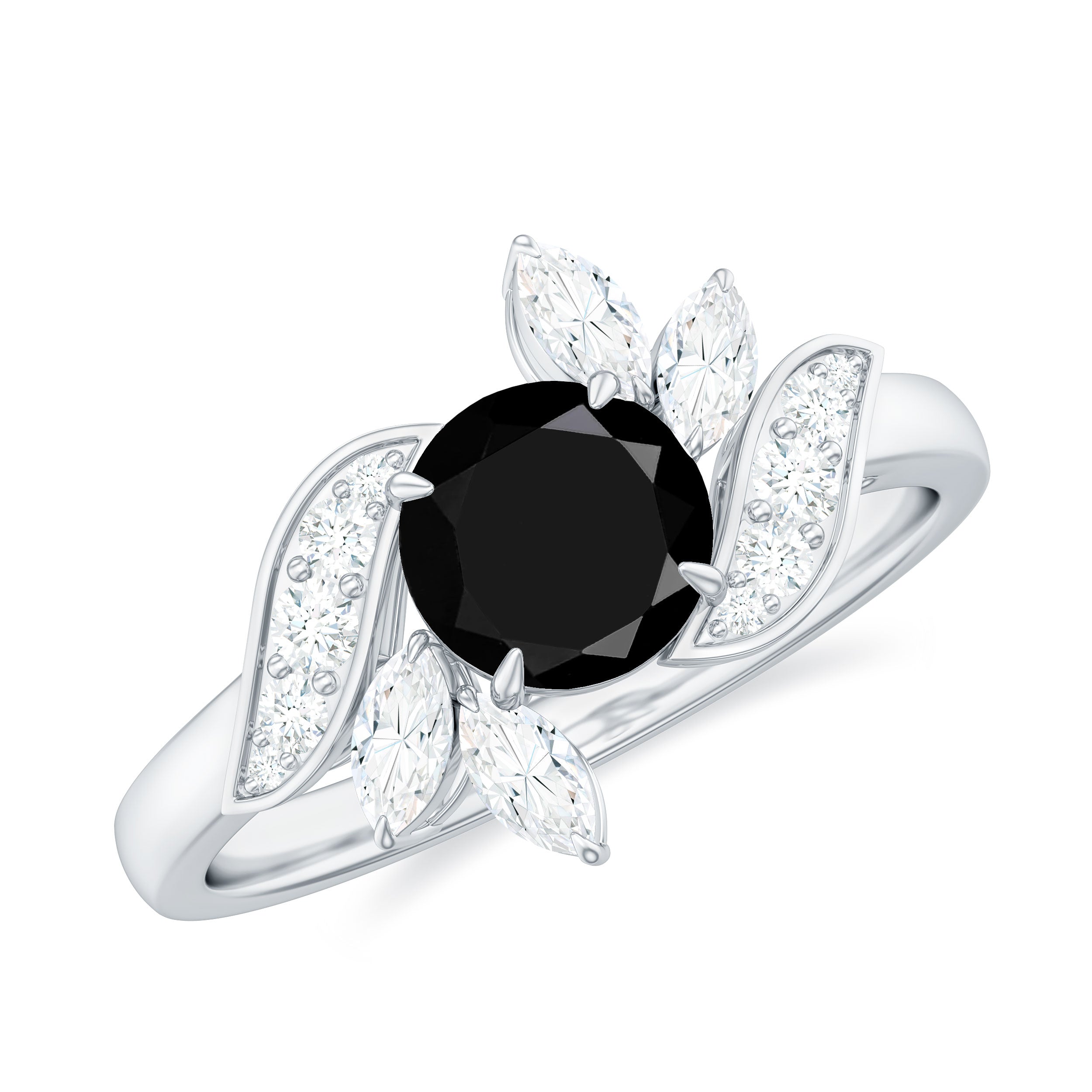 Rosec Jewels-Lab-Created Black Diamond Flower Engagement Ring with Diamond