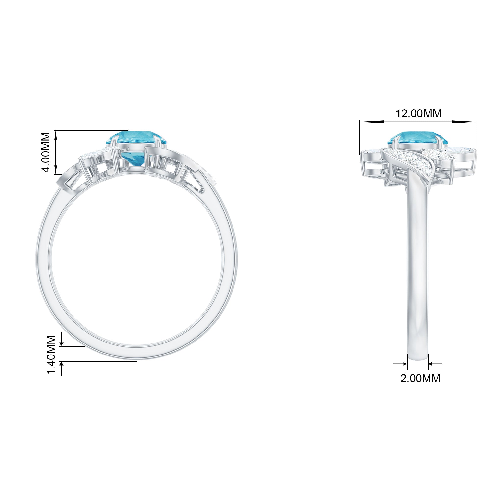 Rosec Jewels-1.5 CT Swiss Blue Topaz Flower Engagement Ring with Diamond