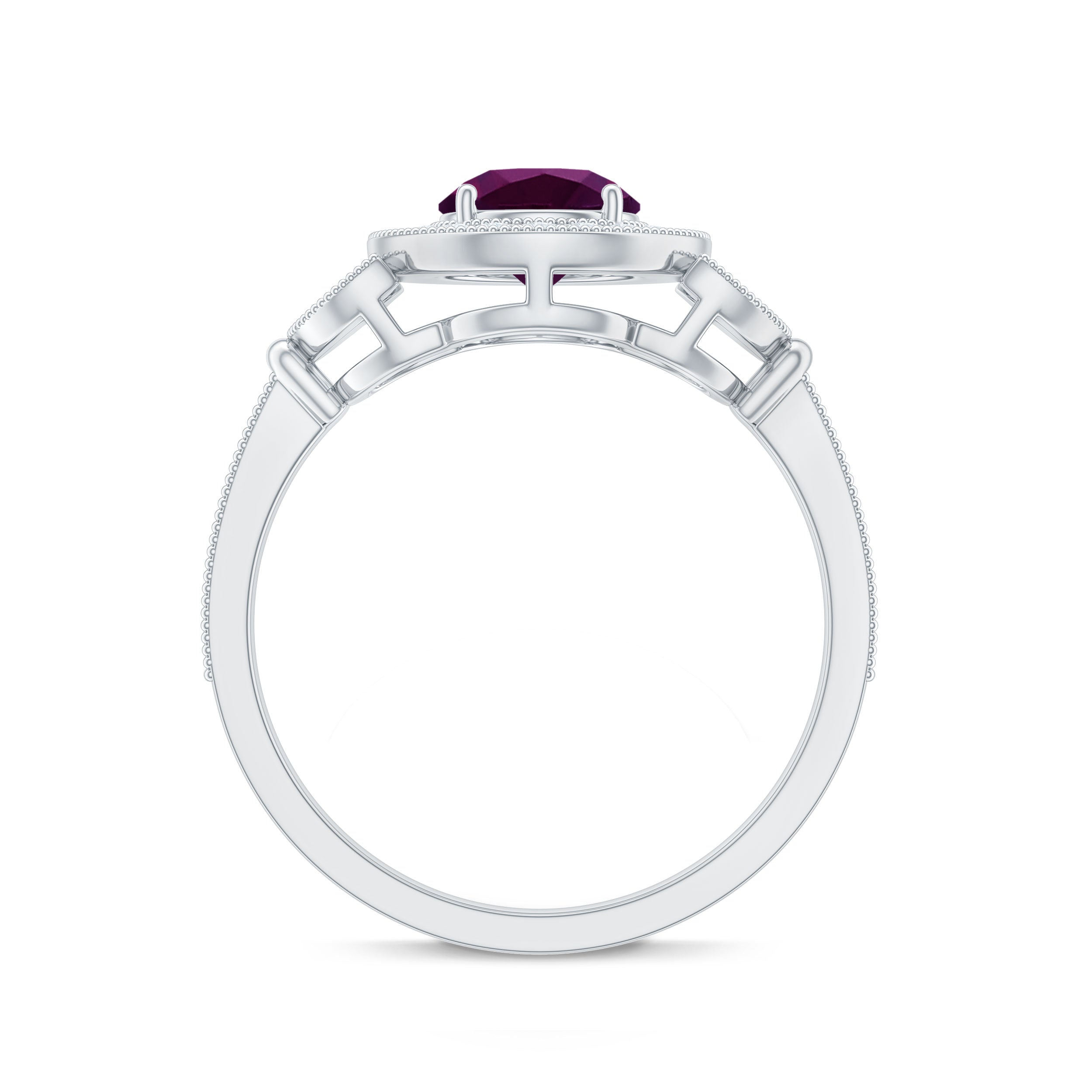 Rosec Jewels-Vintage Inspired Rhodolite Engagement Ring with Diamond