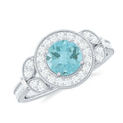 Rosec Jewels-Sky Blue Topaz Vintage Beaded Engagement Ring with Diamond