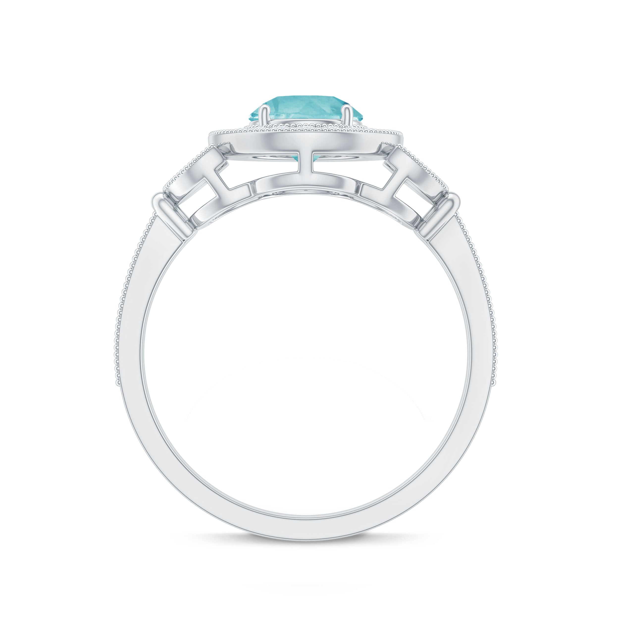 Rosec Jewels-Sky Blue Topaz Vintage Beaded Engagement Ring with Diamond