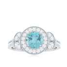 Rosec Jewels-Sky Blue Topaz Vintage Beaded Engagement Ring with Diamond