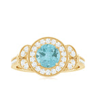 Rosec Jewels-Sky Blue Topaz Vintage Beaded Engagement Ring with Diamond