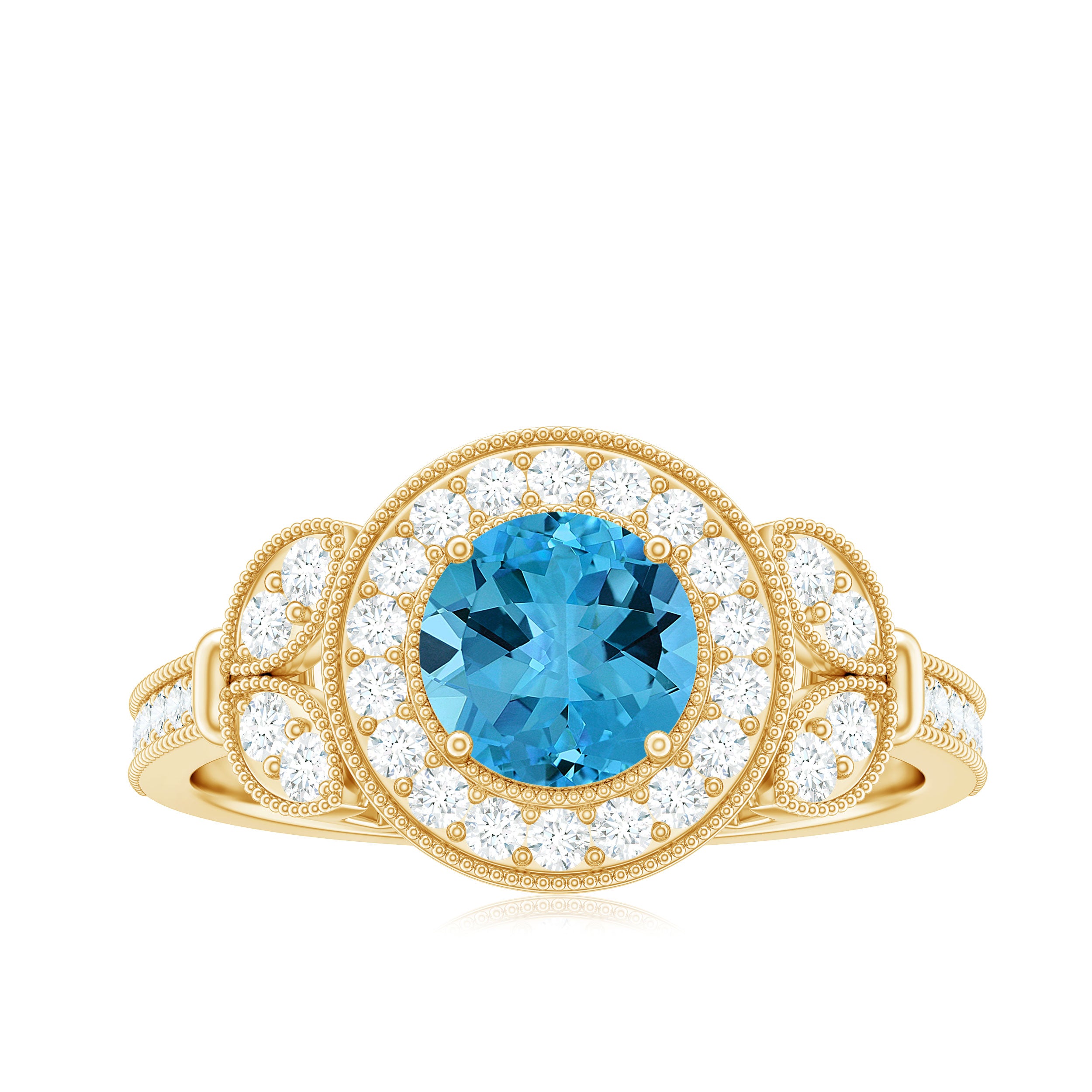 Rosec Jewels-Vintage Inspired Swiss Blue Topaz and Diamond Engagement Ring