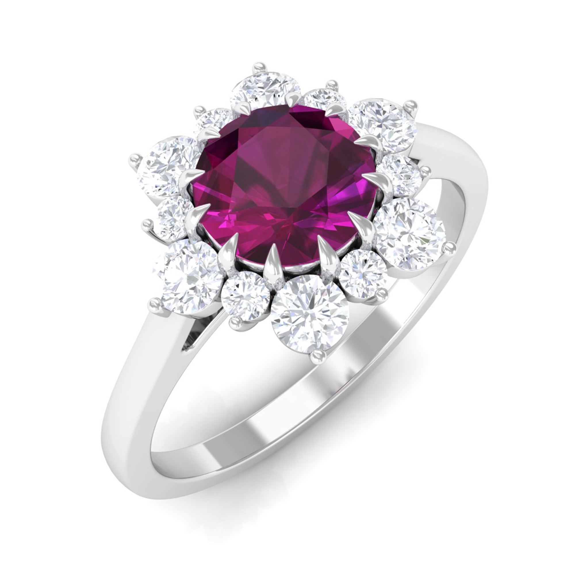 Rosec Jewels-1.75 CT Classic Rhodolite Engagement Ring with Diamond Halo